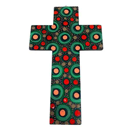 INDIGENOUS CROSS HAND PAINTED 30CM WWW