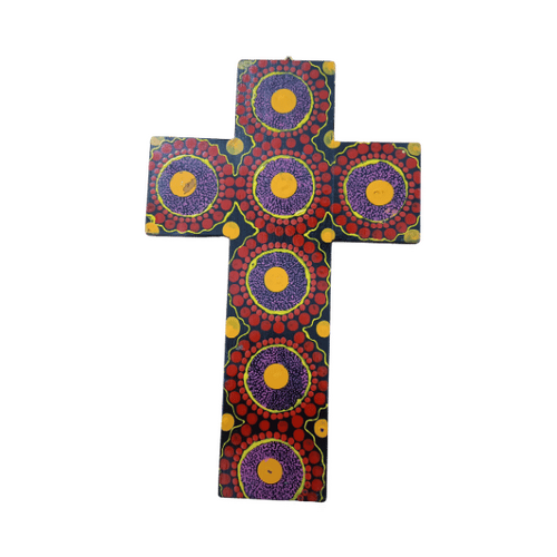 INDIGENOUS CROSS HAND PAINTED 30CM XXX