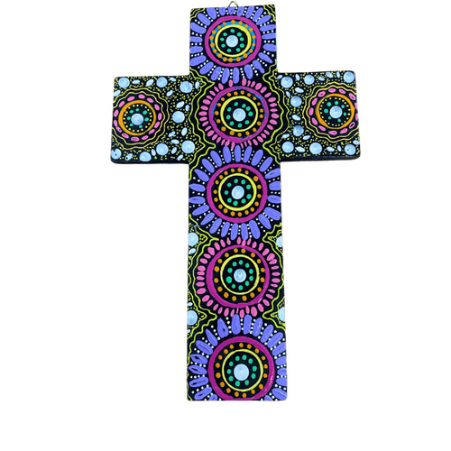 INDIGENOUS CROSS HAND PAINTED 30CM XXX2