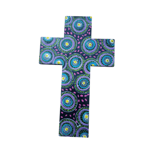INDIGENOUS CROSS HAND PAINTED 30CM YYY2