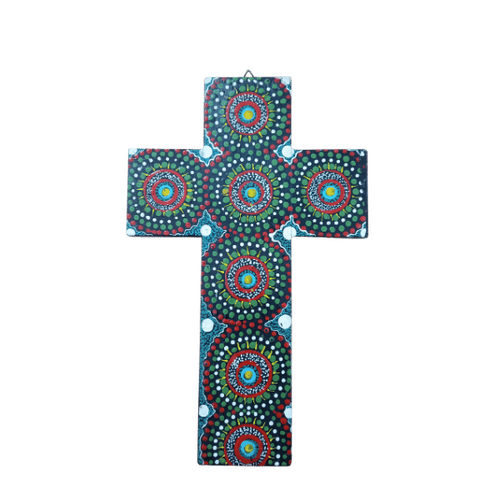 INDIGENOUS CROSS HAND PAINTED 30CM ZZZ