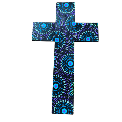 INDIGENOUS CROSS HAND PAINTED 50CM A