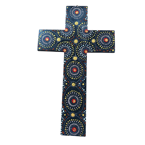 INDIGENOUS CROSS HAND PAINTED 50CM B