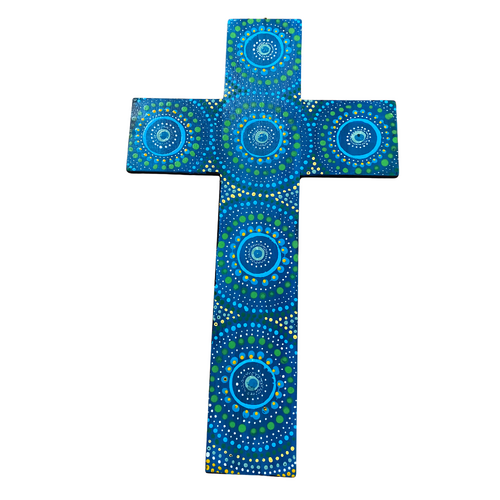 INDIGENOUS CROSS HAND PAINTED 50CM D