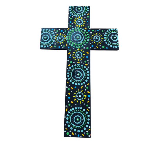INDIGENOUS CROSS HAND PAINTED 50CM F