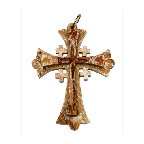 2 LAYER (JERUSALEM) CROSS 5x4CM OLIVE WOOD 