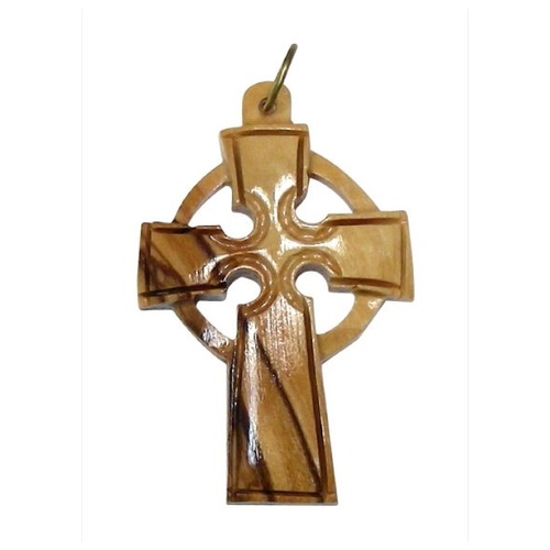 CELTIC CROSS CHARM  8-9CM OLIVE WOOD