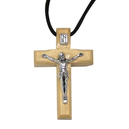 CRUCIFIX 5CM ON CORD OLIVE WOOD