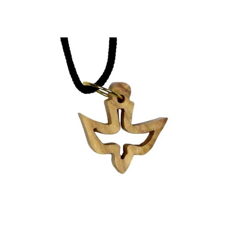 DESCENDING DOVE CHARM 3CM ON CORD OLIVE WOOD