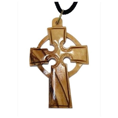 CELTIC CROSS 4CM ON CORD OLIVE WOOD