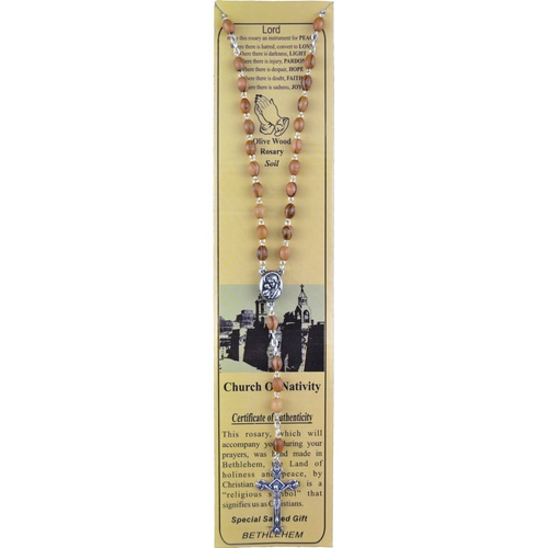 OLIVE WOOD ROSARY ON CARD (CHURCH OF NATIVITY) 