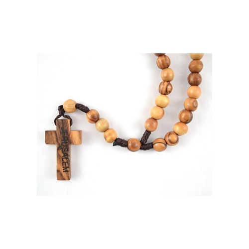 Rosary With Olive Wood Beads And Rope Cord