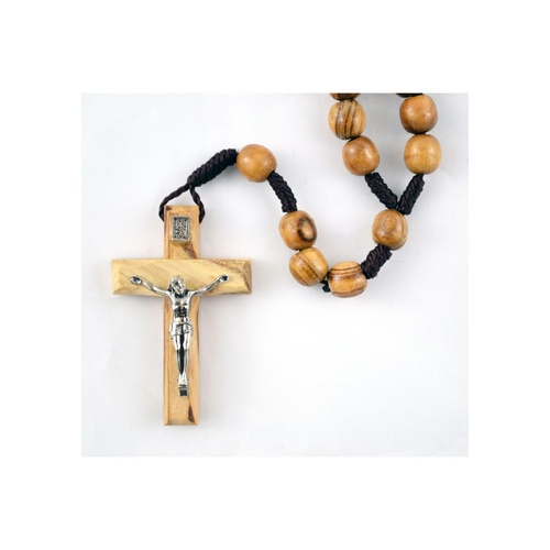 OW ROSARY CORD NECKLACE WOOD CRUCIFIX 4.5cm