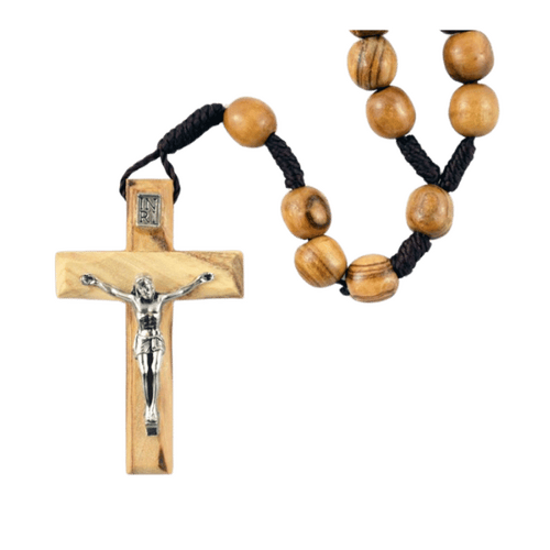 OLIVE WOOD ROSARY CORD NECKLACE WOOD CRUCIFIX 4.5cm