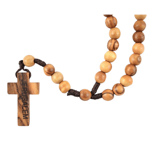 OLIVE WOOD ROSARY CORD NECKLACE WOOD CROSS 3.5cm **Limited Stock**