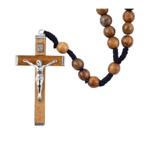 OLIVE WOOD ROSARY CORD LARGE BEAD WOOD CRUCIFIX 4.5cm