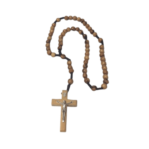 OLIVE WOOD ROSARY CORD LARGE BEAD WOOD CRUCIFIX 5cm
