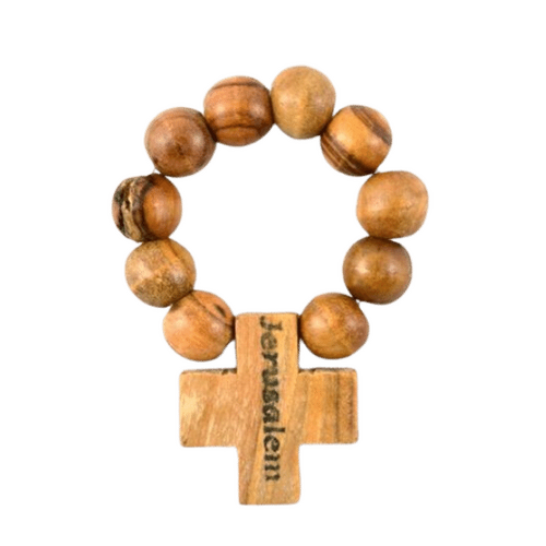 OLIVE WOOD FINGER ROSARY CROSS 3cm              