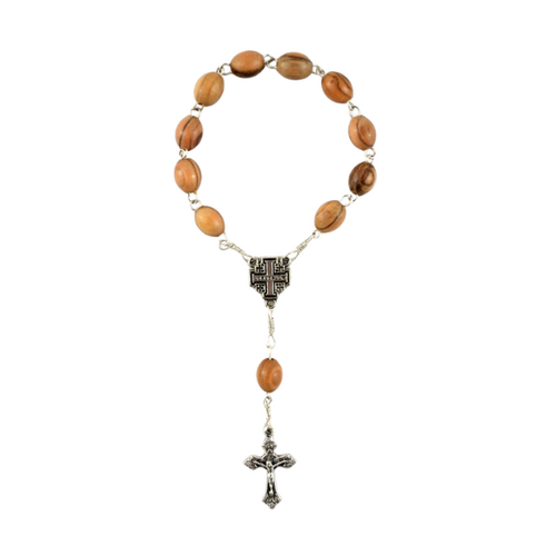 OLIVE WOOD FINGER ROSARY/ CROSS CENTRE/ METALCRUCIFIX 2cm