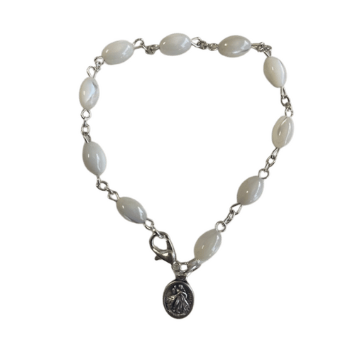 MOTHER OF PEARL ROSARY BRACELET - DIVINE MERCY MEDAL