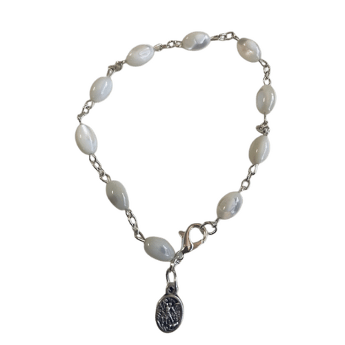 MOTHER OF PEARL ROSARY BRACELET - ST MICHAEL MEDAL