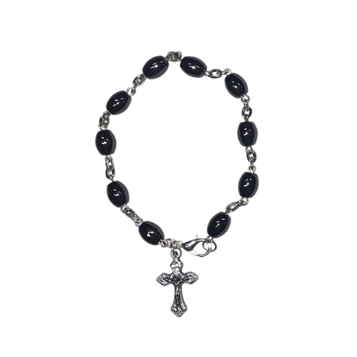 ROSARY BRACELET 5MM HEMATITE BEADS WITH CRUCIFIX 2cm  
