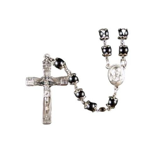ROSARY HEMATITE CAP/ MARY CENTRE / METAL CRUCIFIX / SOIL 5cm (boxed)