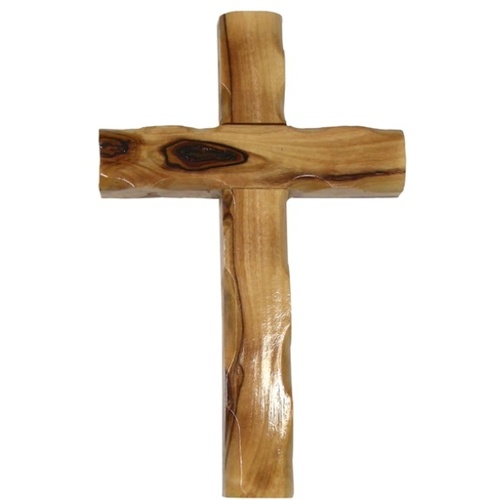 OLIVE WOOD SCALLOPED EDGE CROSS 12CM