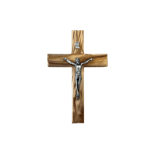OLIVE WOOD PLAIN CRUCIFIX METAL BODY 16CM