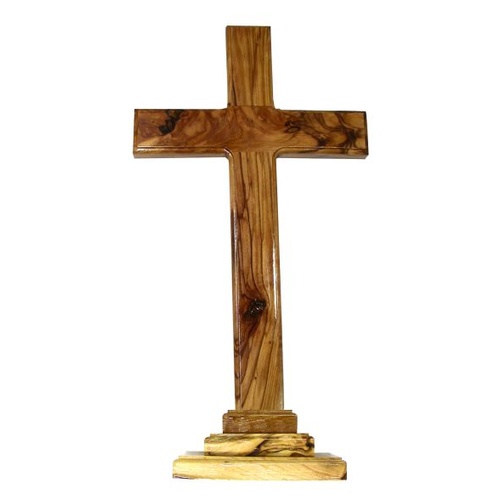 OLIVE WOOD PLAIN CROSS ON STAND 25CM