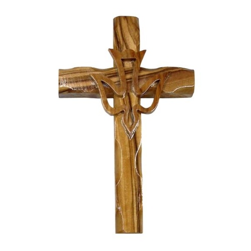 OLIVE WOOD CROSS WITH DOVE 12cm
