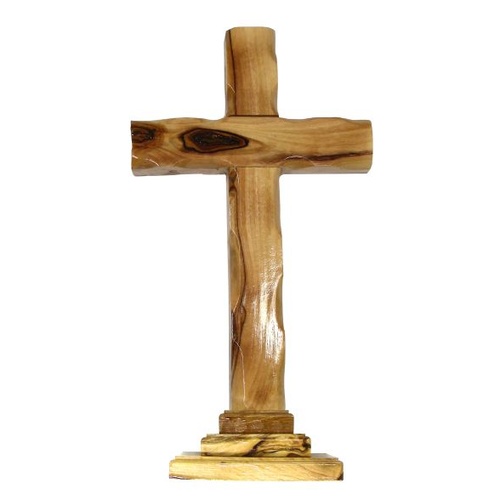OLIVE WOOD PLAIN CROSS ON STAND 12CM    