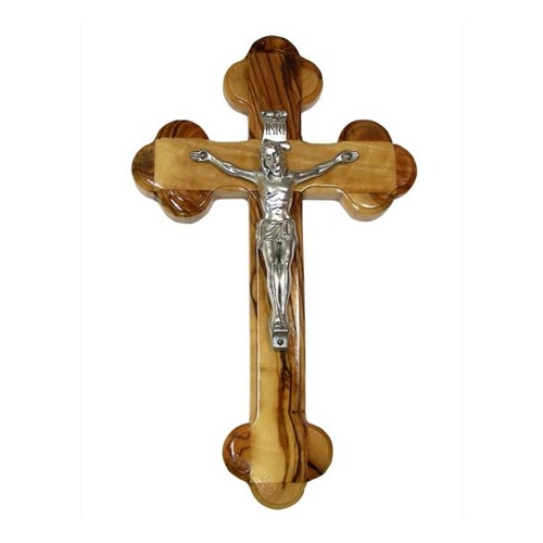 OLIVE WOOD TREFOIL CRUCIFIX 25CM
