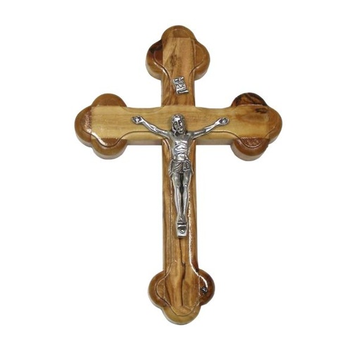 OLIVE WOOD TREFOIL CRUCIFIX 12CM