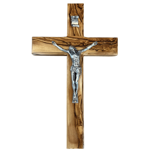 OLIVE WOOD PLAIN CRUCIFIX METAL BODY 25CM