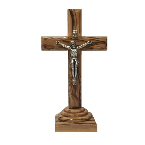 OLIVE WOOD LATIN PLAIN CRUCIFIX ON STAND 12cm