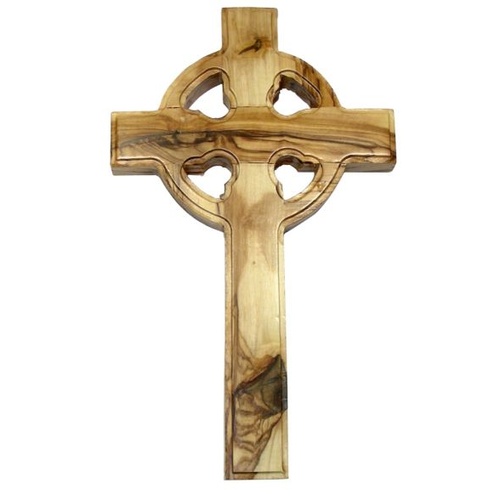 OLIVE WOOD CELTIC CROSS 25CM