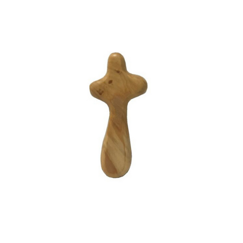 OLIVE WOOD HOLDING CROSS CHILDSIZE 9cm