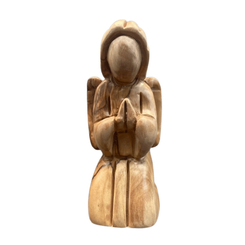 OLIVE WOOD FACELESS KNEELING ANGEL LARGE WINGS  **Limited Stock**