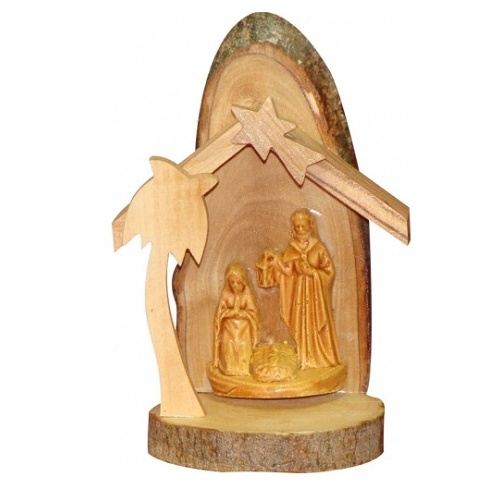 OLIVE WOOD GROTTO CARVED WITH STAR 11x7cm  