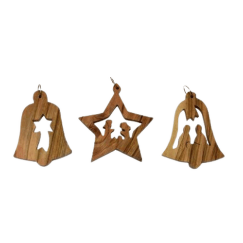 OLIVE WOOD SET OF 10 HANGINGS 6cm