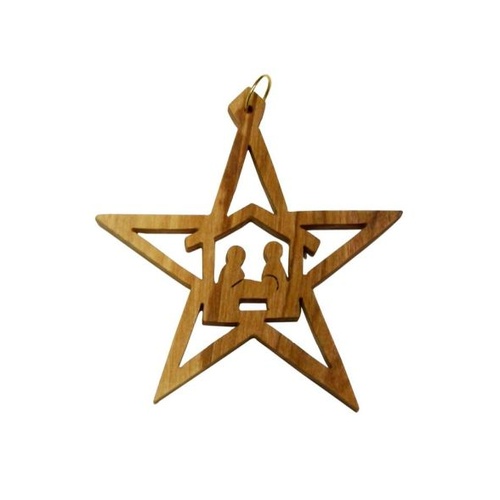 OLIVE WOOD HANGING STAR SHAPE 7cm