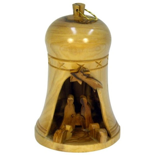 OLIVE WOOD NATIVITY IN BELL 9cm