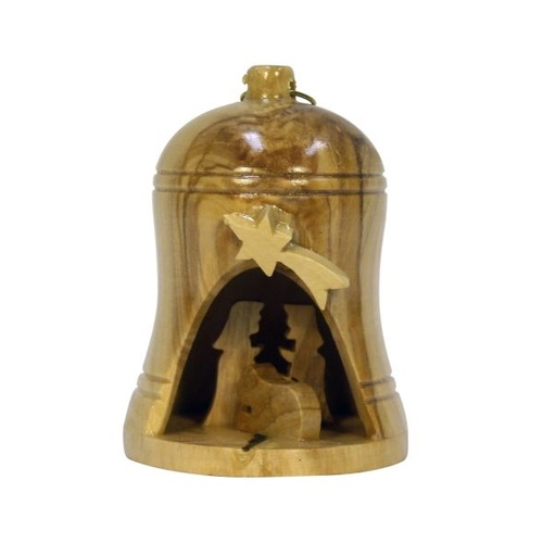 OLIVE WOOD NATIVITY IN BELL SMALL 6cm