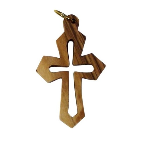 CROSS CUT OUT CHARM POINTY 4.5CM OLIVE WOOD