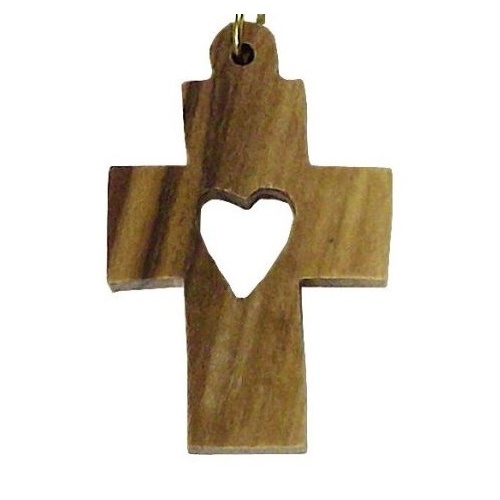 CROSS WITH HEART 3.5CM OLIVE WOOD Pendant