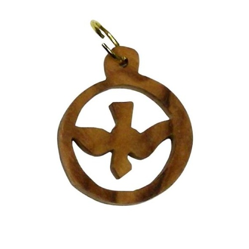 DOVE IN CIRCLE CHARM 2CM OLIVE WOOD ON CORD