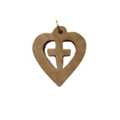 CROSS IN HEART CHARM 4CM OLIVE WOOD