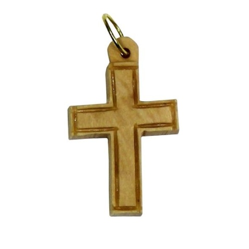 CARVED CROSS CHARM 3CM OLIVE WOOD