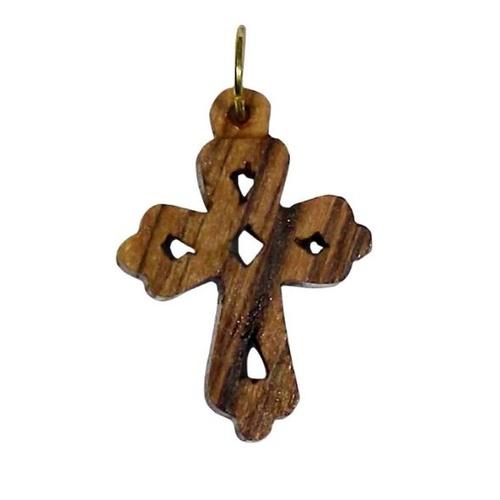 5 HOLES CROSS CHARM 3CM OLIVE WOOD
